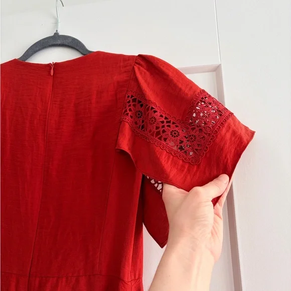 NWOT Sandro Red Midi Dress with Lace Accents size EU34 - Picture 10 of 10